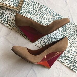 Schutz Tan Leather Round Toe Geometric Wedges 5